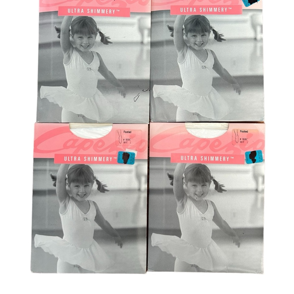 Capezio Girls Footed Tights Lot of 4 Sz LG 2 Black 2 White NEW Ultra Shi…